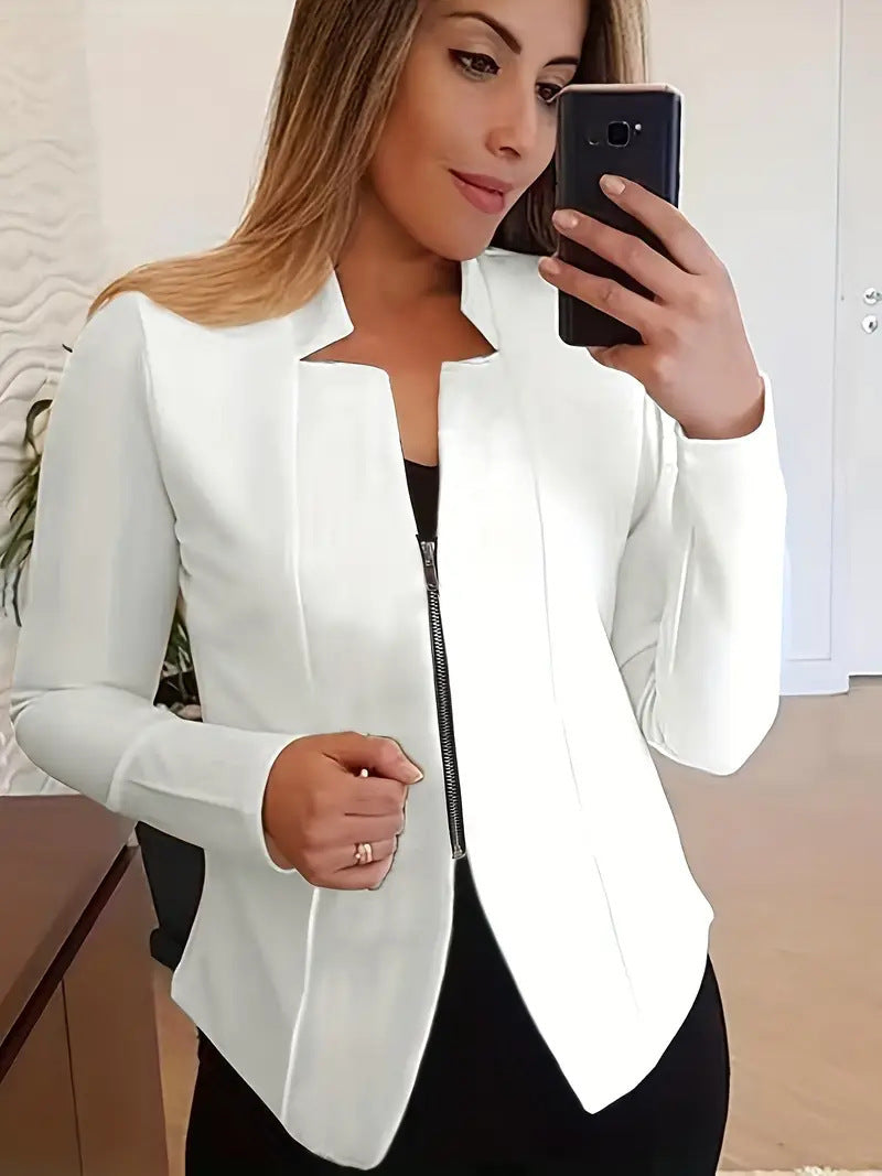 Women's Solid Color Top Zipper Jacket Small Suit