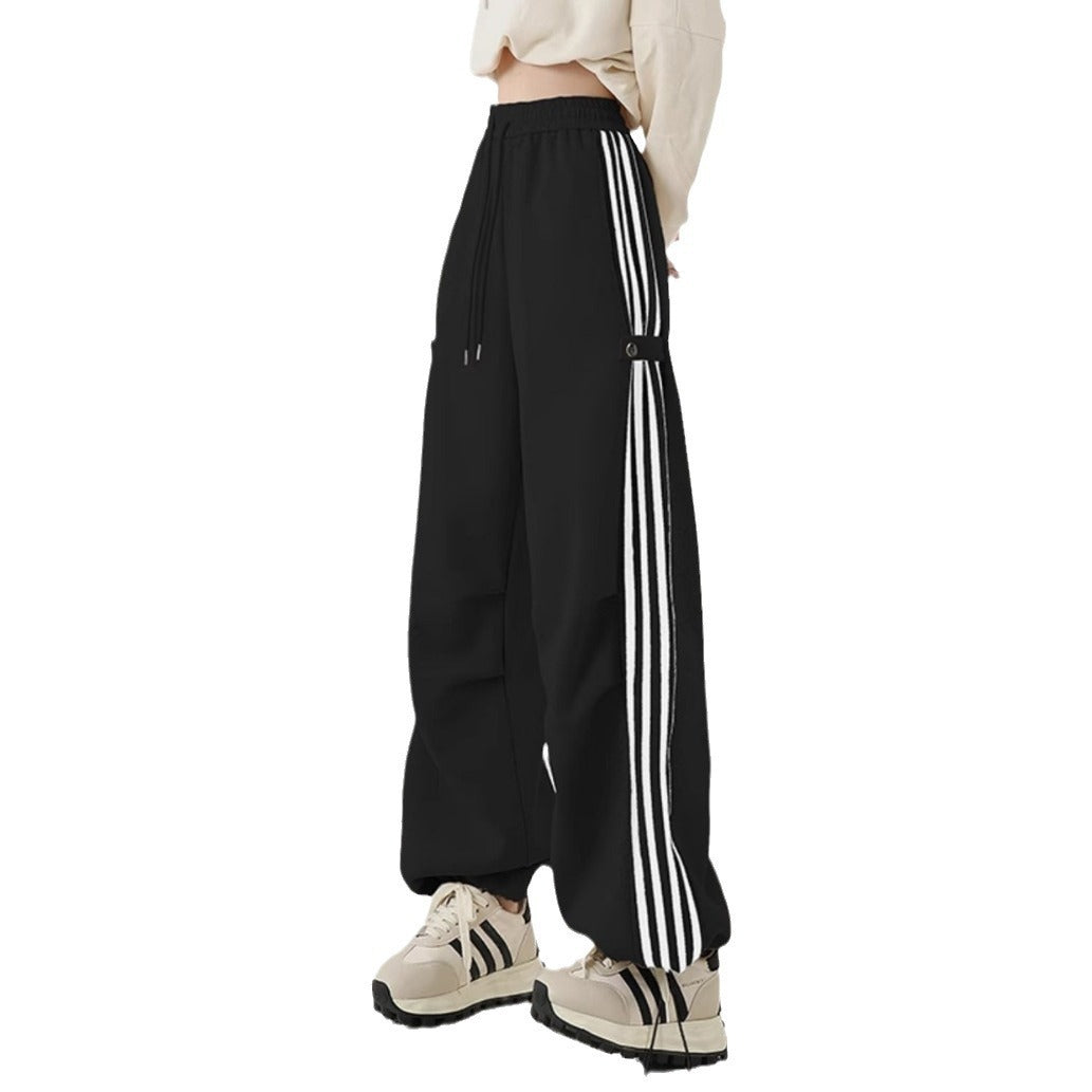 Cotton Composite American Striped Wide-leg Workwear Sweatpants