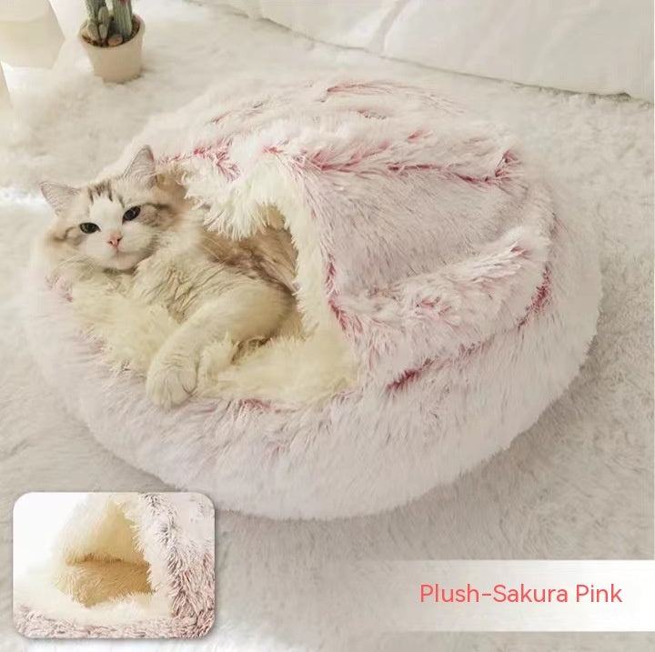 2 In 1 Dog And Cat Bed Pet Winter Bed Round Plush Warm Bed House Soft Long Plush Pets Bed Pet Products