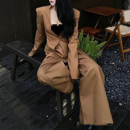 Women's Retro American-style Coat Wide-leg Pants Fashion Suit