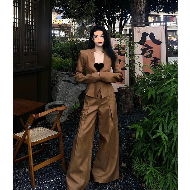 Women's Retro American-style Coat Wide-leg Pants Fashion Suit