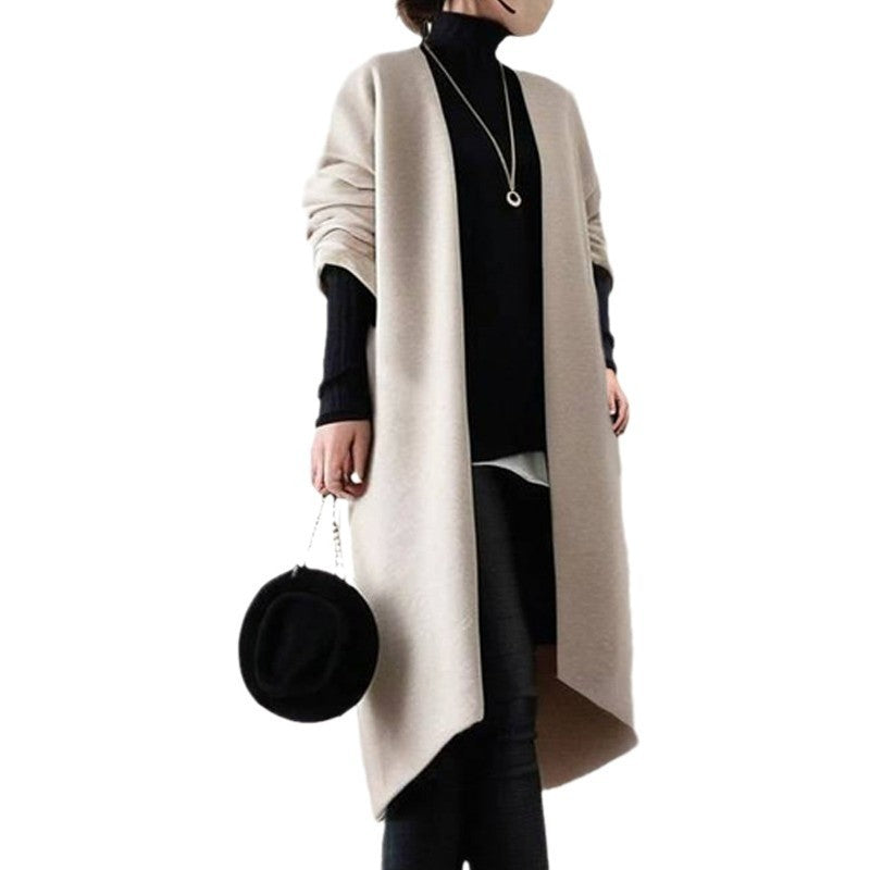 Women's Long Sleeve Mid-length Woolen Coat