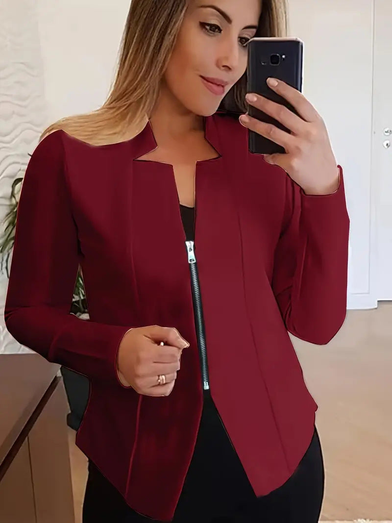 Women's Solid Color Top Zipper Jacket Small Suit