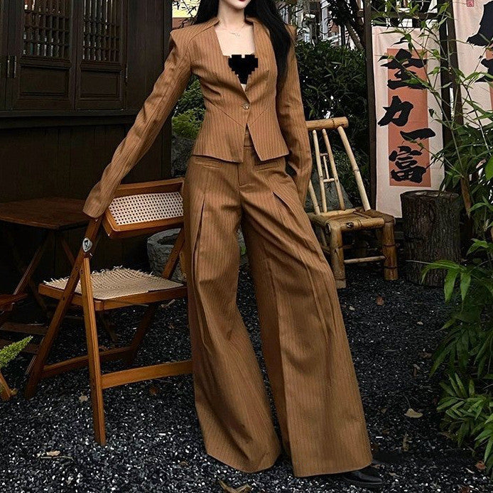 Women's Retro American-style Coat Wide-leg Pants Fashion Suit