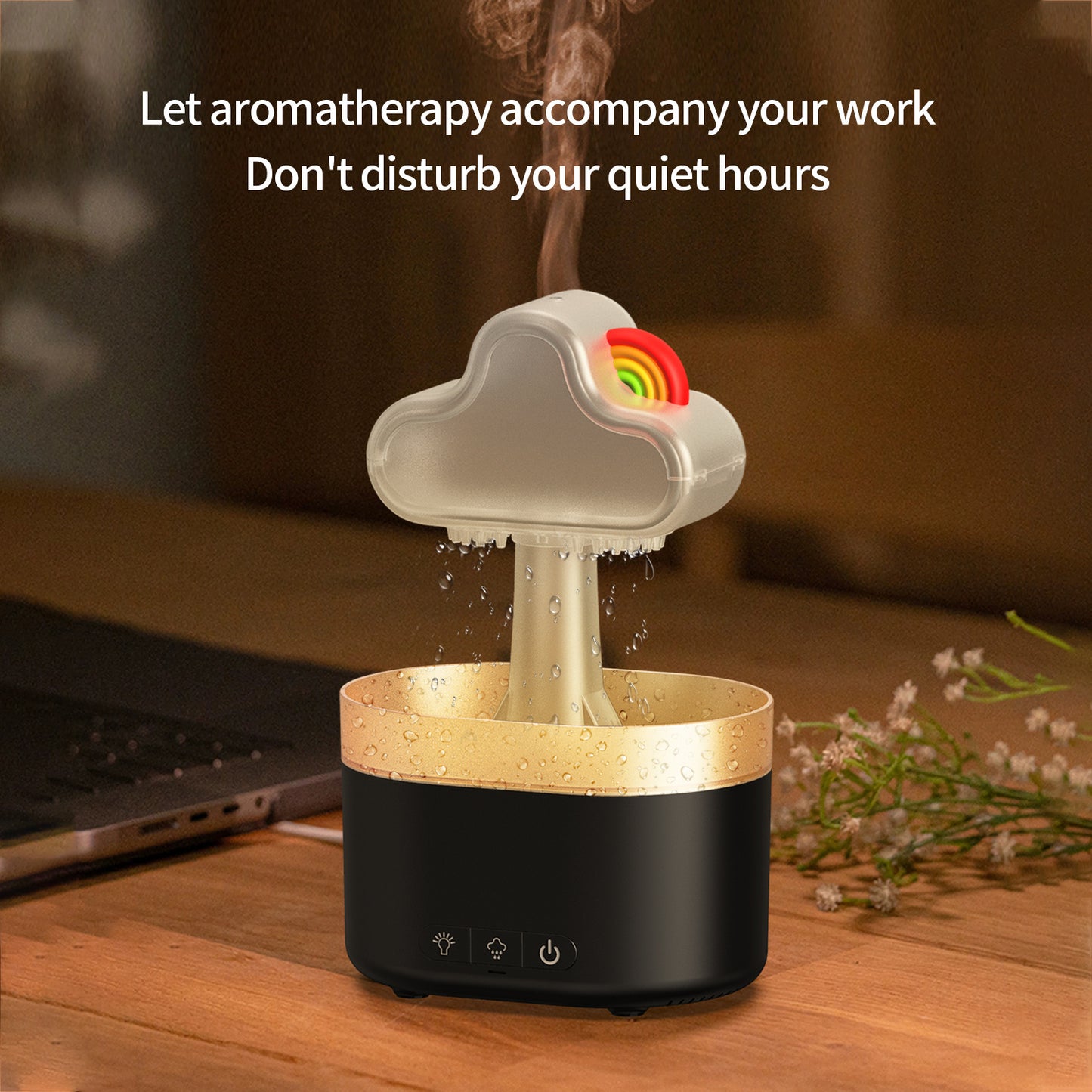 Rainbow After Rain Humidifier Snuggling 500ML Cloud Humidifier Air Home Fogger Mist Ultrasonic Air Humidifier Mushroom Rain Cloud Humidifier With Led Light