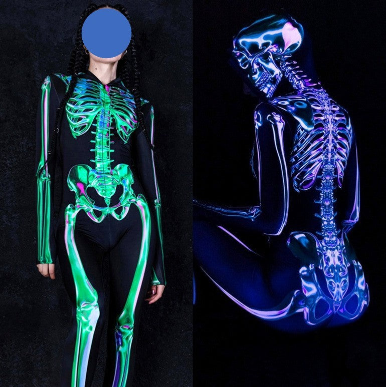 Fluorescent Blue Skull Style Digital Printing Cosplay Tights Cover