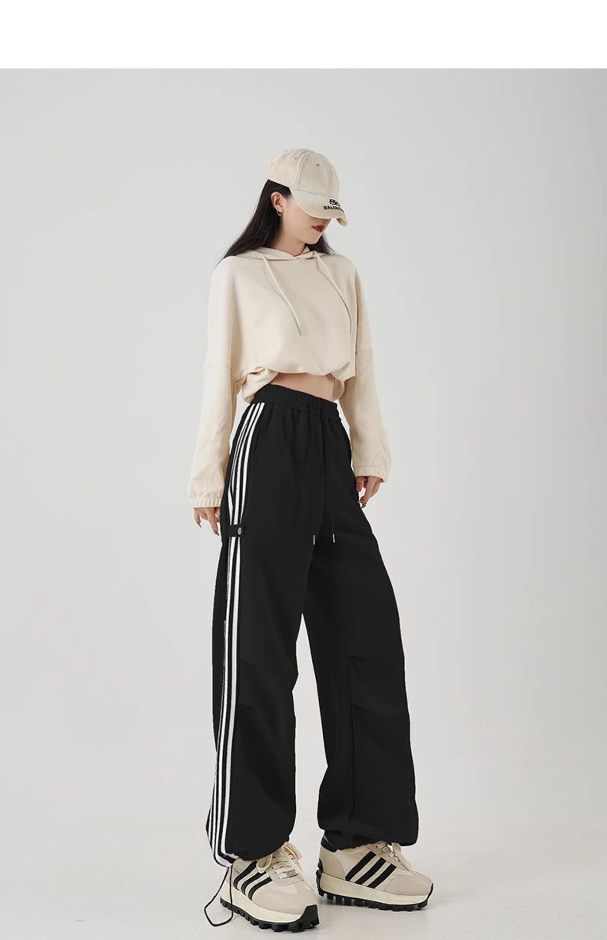 Cotton Composite American Striped Wide-leg Workwear Sweatpants