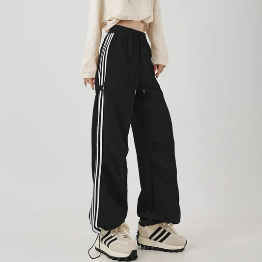 Cotton Composite American Striped Wide-leg Workwear Sweatpants