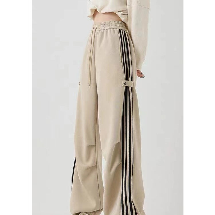 Cotton Composite American Striped Wide-leg Workwear Sweatpants