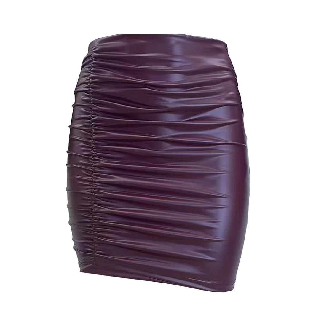 Autumn And Winter Leather Bag Hip Tight Stretch Skirt