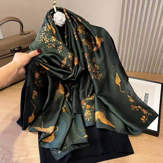 Xiang Yun Satin Long  Korean Fashion Printed Scarf