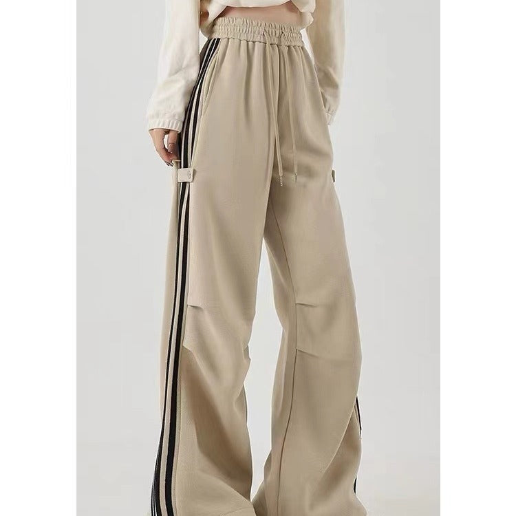 Cotton Composite American Striped Wide-leg Workwear Sweatpants