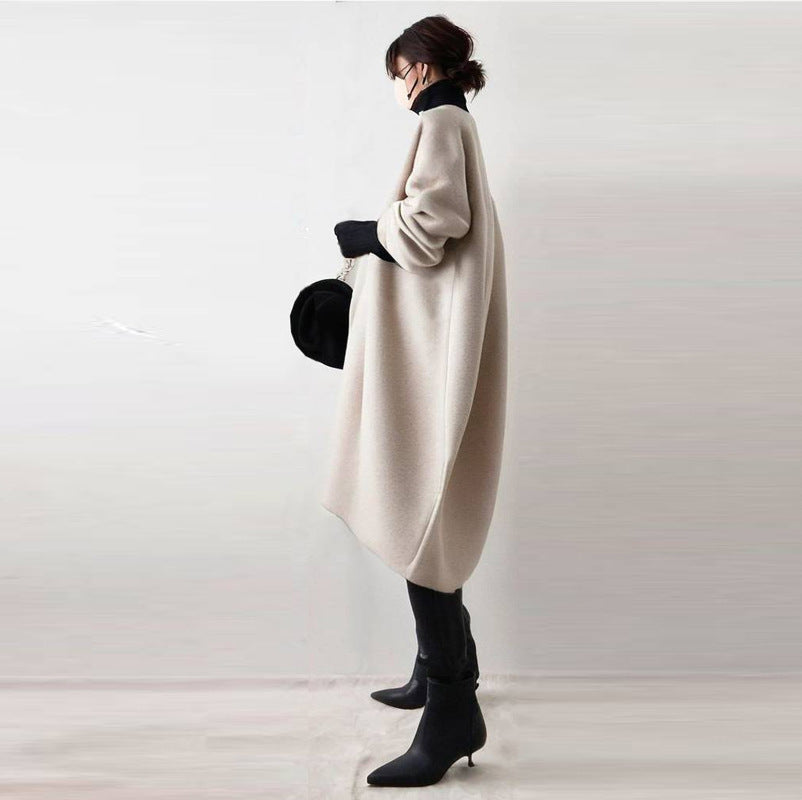 Women's Long Sleeve Mid-length Woolen Coat