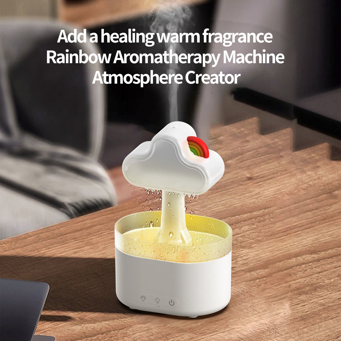 Rainbow After Rain Humidifier Snuggling 500ML Cloud Humidifier Air Home Fogger Mist Ultrasonic Air Humidifier Mushroom Rain Cloud Humidifier With Led Light