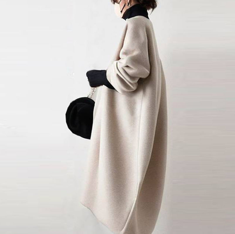 Women's Long Sleeve Mid-length Woolen Coat