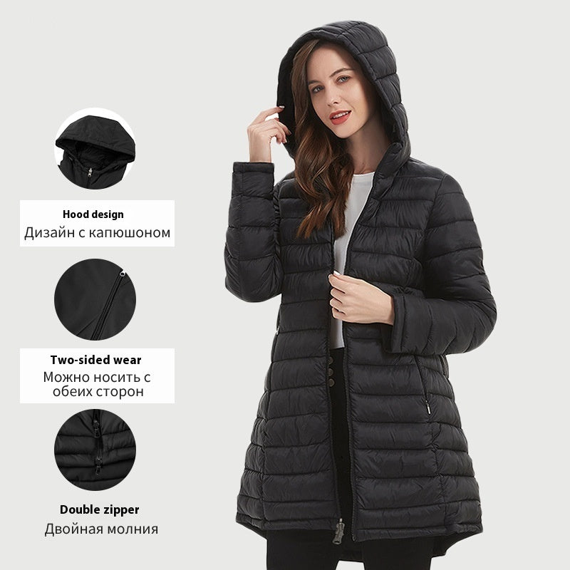 European Women's Mid-length Autumn And Winter Wear Hooded Cotton Jacket